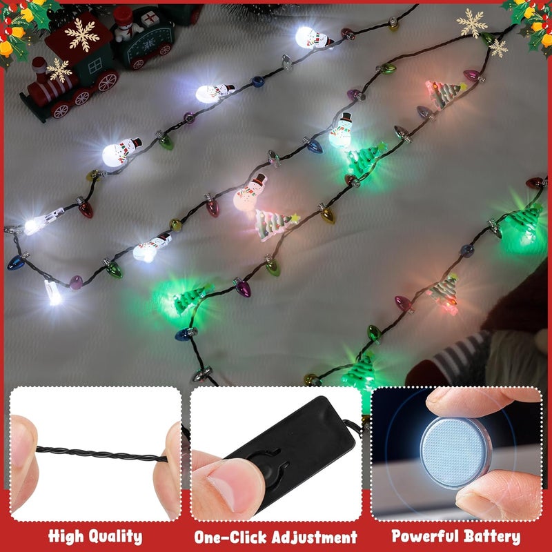 Traplace Store 2PCS Christmas Light Necklace Light up, 3 Modes Christmas Accessories, Multicolor Xmas Tree Snowman Designs, Wearable Festive Light up Decor for Xmas Theme Party Supplies, Ugly Sweater Decorations - Image 3